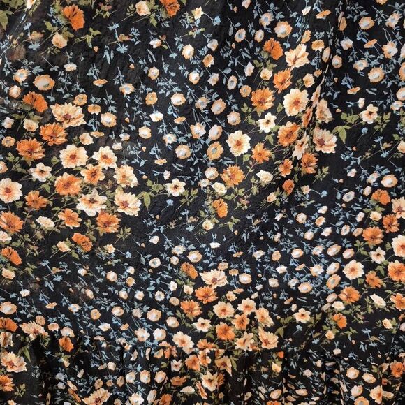 Hayden Women's Black/Orange/Ivory Poly Floral Lined Long Sleeve Dress - Picture 16 of 16